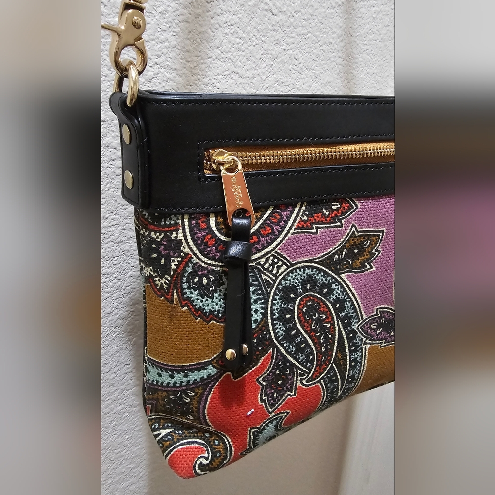 Spartina 449 Cora Hipster Crossbody Multicolored Linen & Black Leather NWOT - Picture 9 of 16